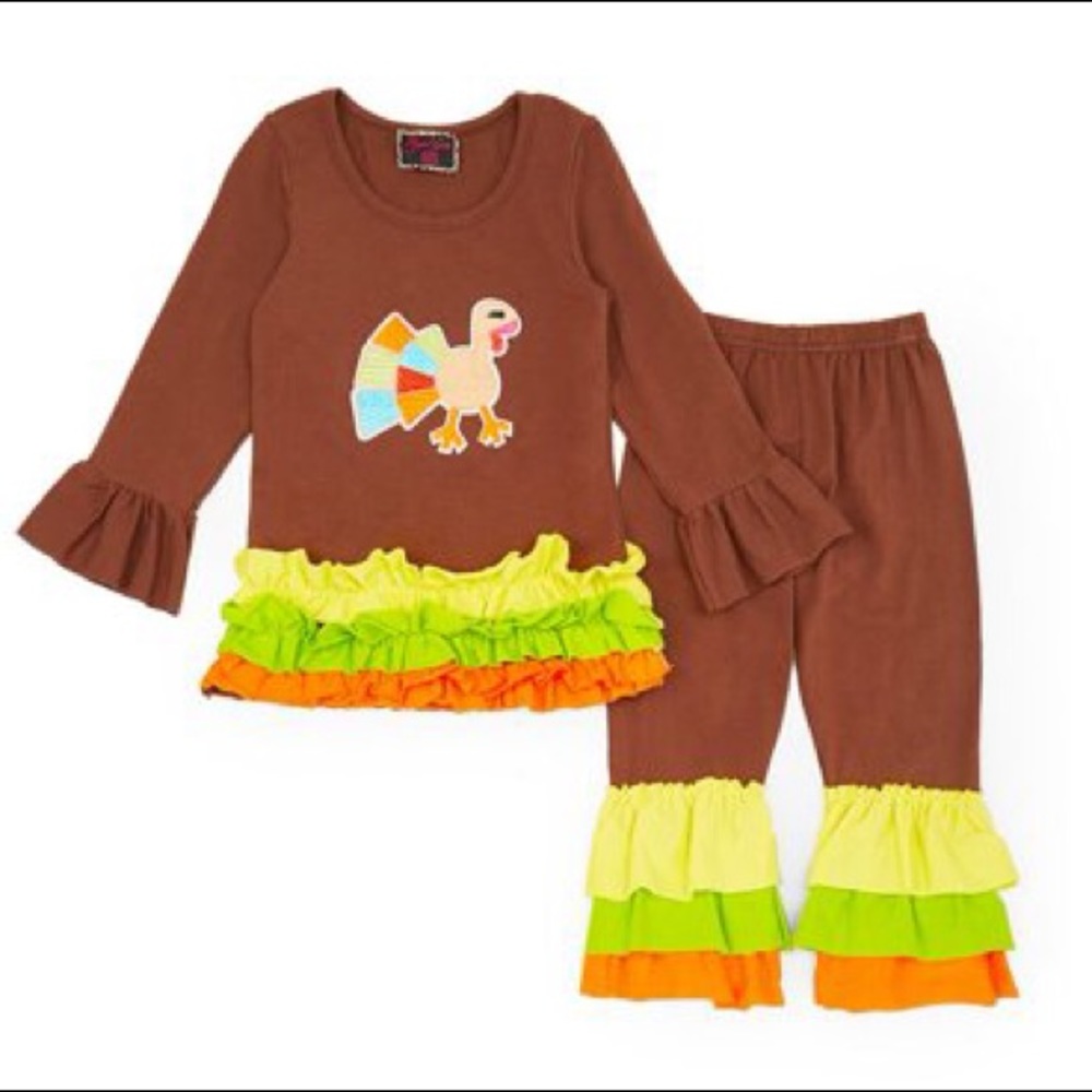 EUC Royal Gem Turkey Ruffle Tunic & Leggings 5-7
